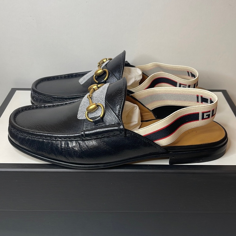 Brand New Size 7 Black Horsebit 523406 Leather Gold Slingback Slipper Loafer